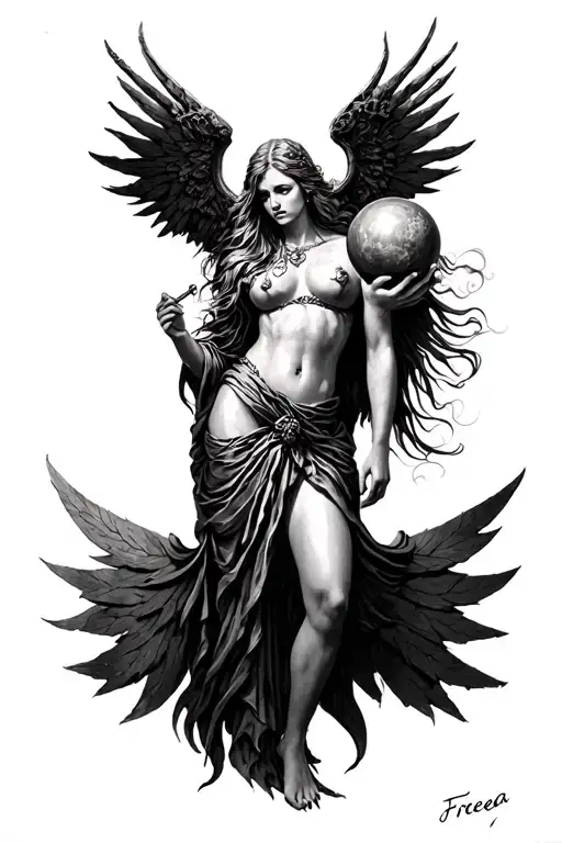 Freya norse goddess sexy fit holding gloge tattoo design idea