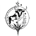 astrological bull, stars, lily of the valley and dancer on the right shoulder tattoo design idea