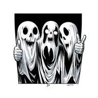 3 mini sheet ghosts doing a thumbs up tattoo design idea