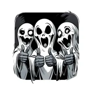 3 mini sheet ghosts doing a thumbs up tattoo design idea