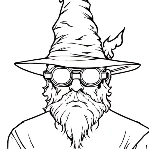 Wizard in welding goggles casting fire tattoo design idea