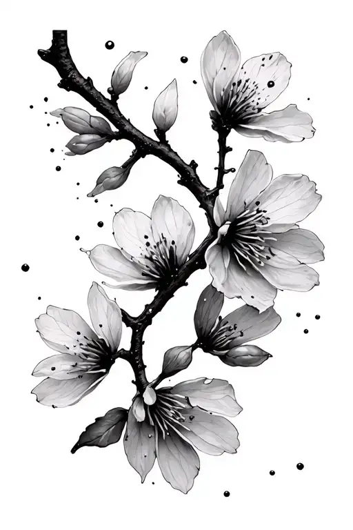 cherry blossom branch with soot sprites on the flowers tattoo design idea