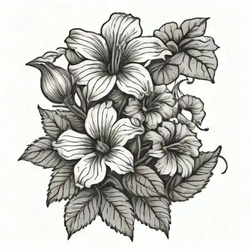 dusty miller plant, petunias, coneflower tattoo design idea