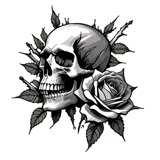 Skulls and roses with thorns tattoo design idea