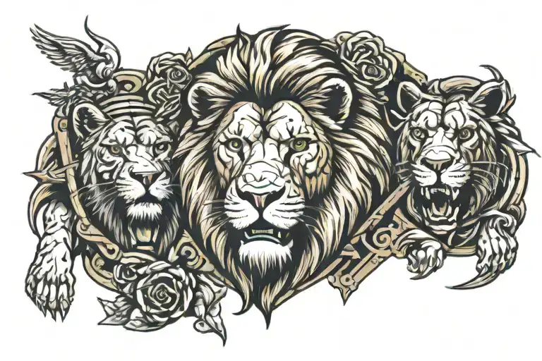 Gangster lion in octagon with mma fighters in croatia tattoo design idea