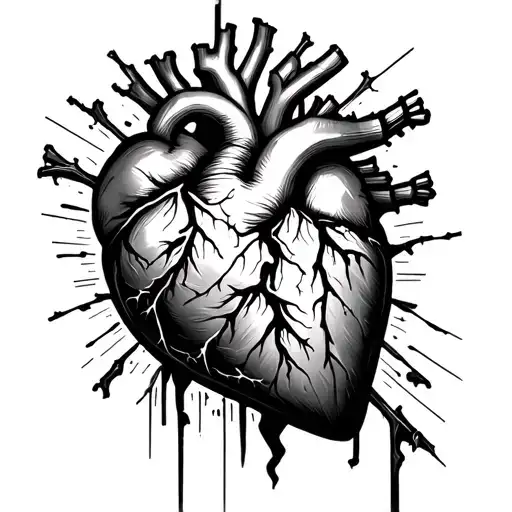 the bottom of the bicep and goes all the way up to the trapezoid, representing chaos, Christi belief and a broken heart tattoo design idea