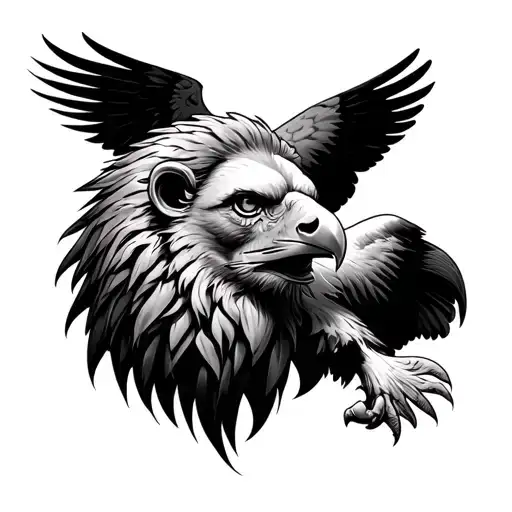 lion head, bald eagle flying sleeve tattoo design idea