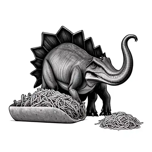 Brontosaurus in a spaghetti taco tattoo design idea