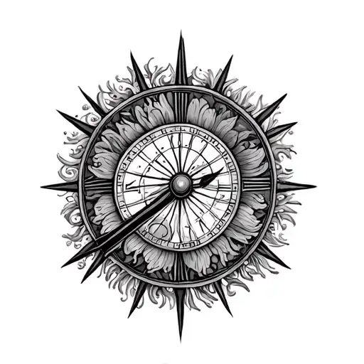 coral and sundial tattoo design idea