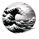 torii gate great wave tattoo design idea