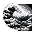 torii gate great wave tattoo design idea