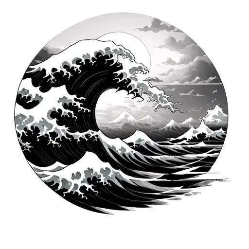 torii gate great wave tattoo design idea