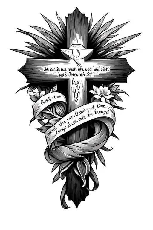 guam with bible verse jeremiah 29:11 integrated with cross tattoo design idea