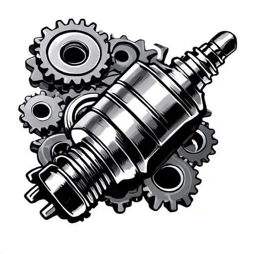 spark plug with gears intertwined tattoo design idea