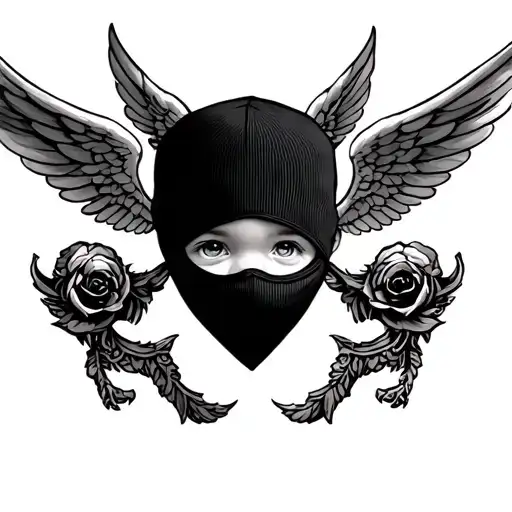 baby Cupid wearing balaclava mask tattoo design idea