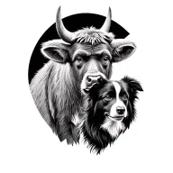 an ox and a monkey and a border collie portrait tattoo design idea
