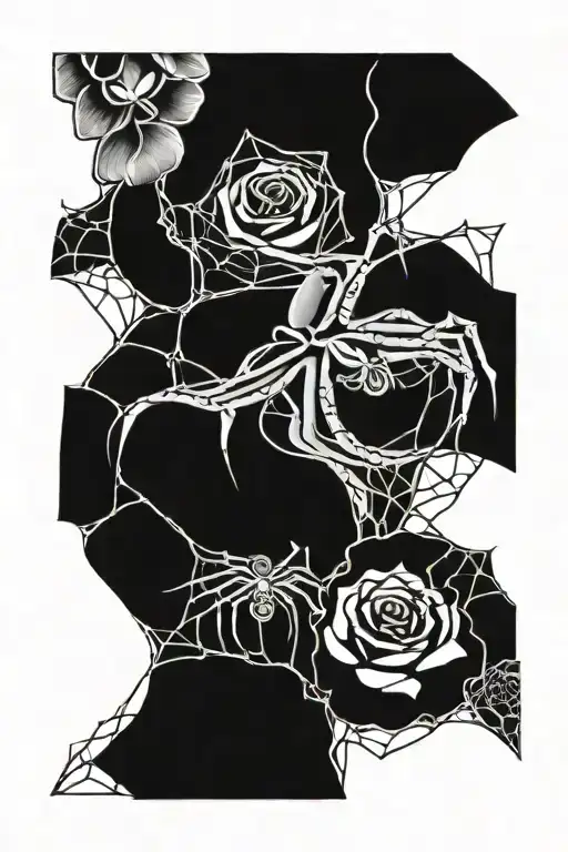 spider web and Pisces and rose intertwined tattoo design idea