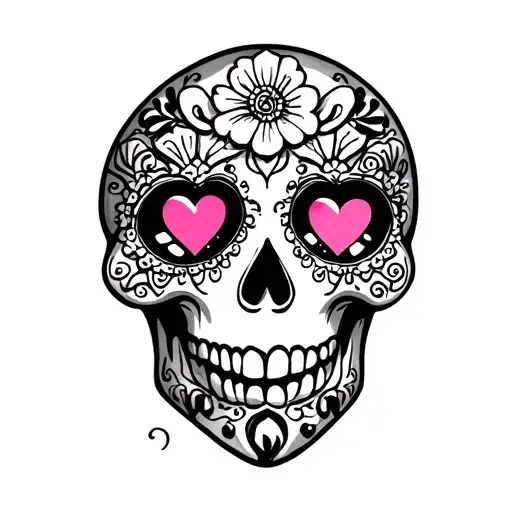 sugar skull with heart eyes staring tattoo design idea