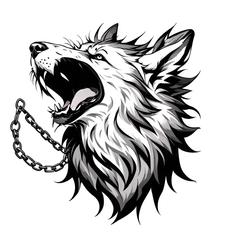 chained wolf howling tattoo design idea
