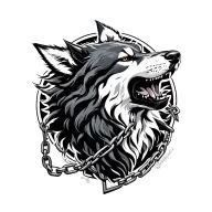 chained wolf howling tattoo design idea