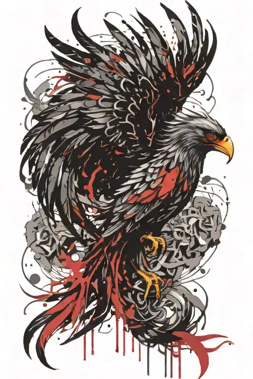 black and red phoenix rising tattoo design idea