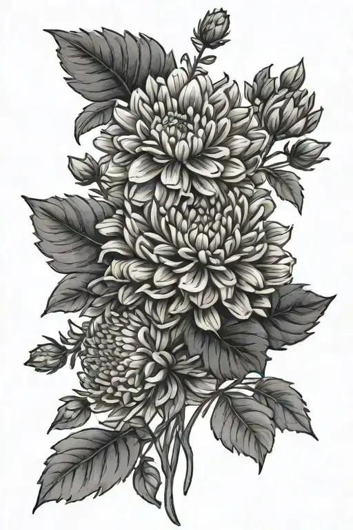 marigold and chrysanthemum bouquet tattoo design idea