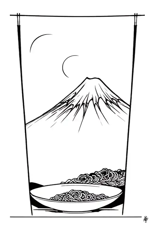 ramen mt fuji background black tattoo design idea