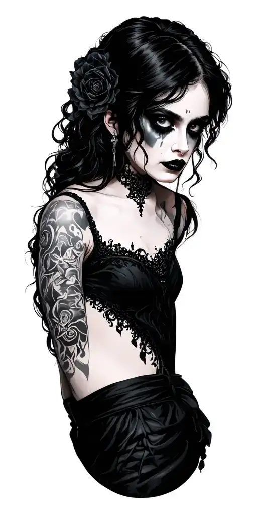 goth woman face tattoo design idea