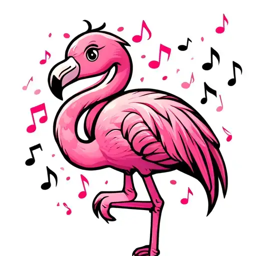 funny cute cartoon like flamingo surrounded music notes some cheetah print tattoo design idea