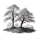 birch tree, Rowan tree and hawthorn tree growing tattoo design idea