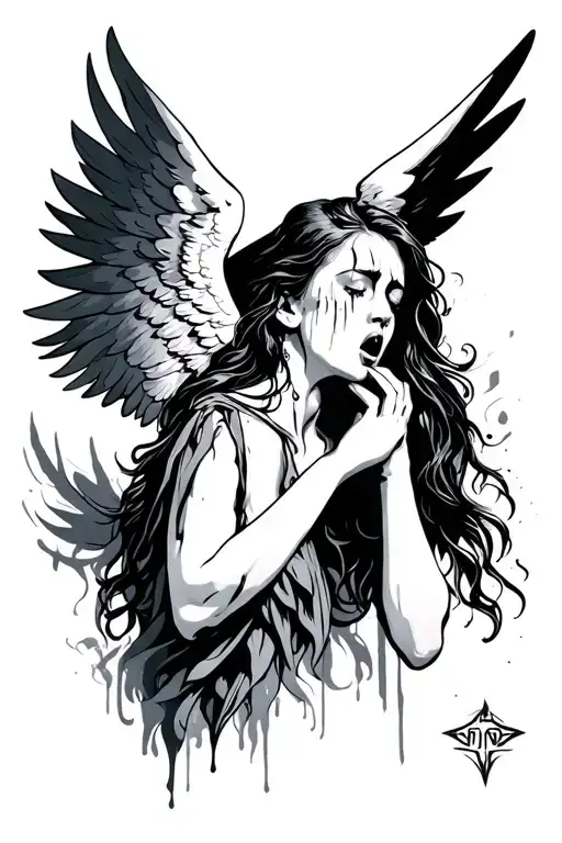 fallen angel crying tattoo design idea