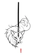 katana outlined by a fox of tattoo design idea
