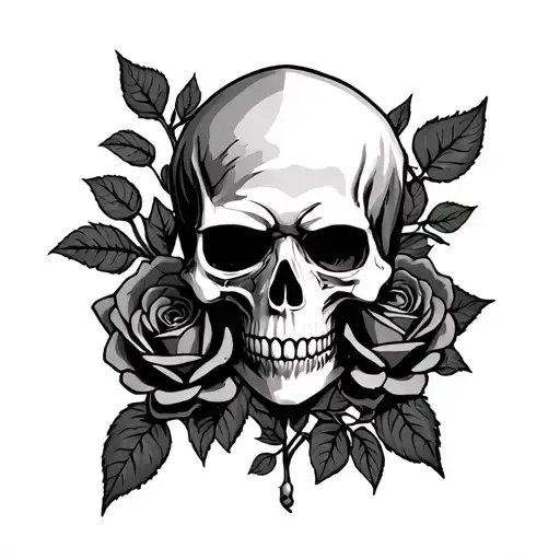 grim reaper skull with roses intertwined tattoo design idea