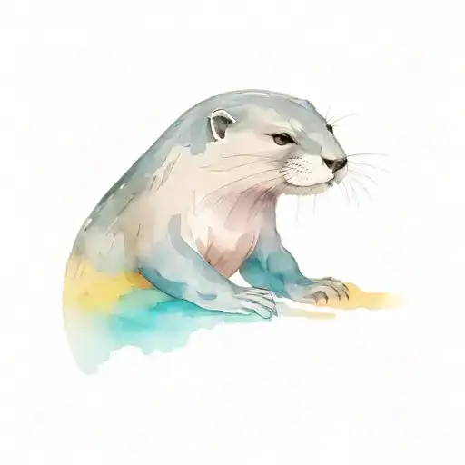 asian small clawed river otter playing rainbow colors tattoo design idea