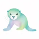 asian small clawed river otter playing rainbow colors tattoo design idea