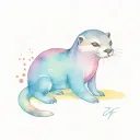 asian small clawed river otter playing rainbow colors tattoo design idea
