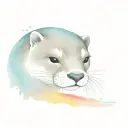 asian small clawed river otter playing rainbow colors tattoo design idea
