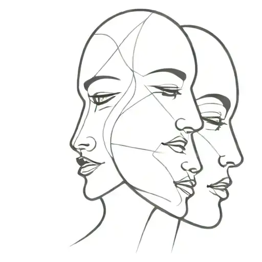 profile three faces overlapping to make tattoo design idea