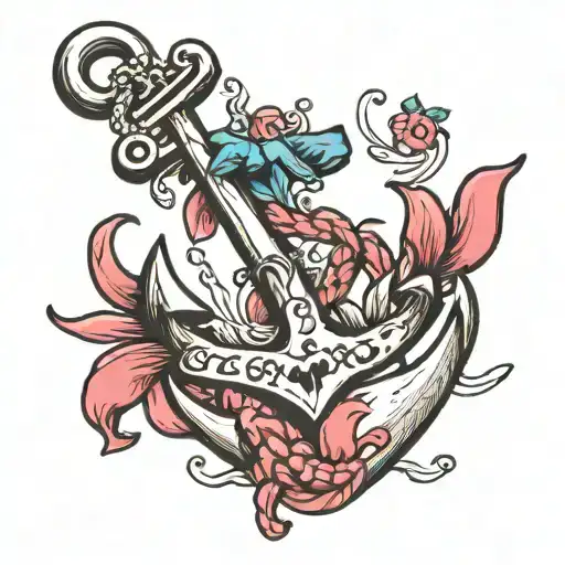 Anchor with breast cancer ribbon tattoo design idea