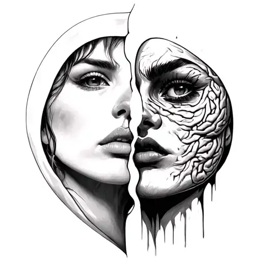 two faced trying to break free your mind tattoo design idea