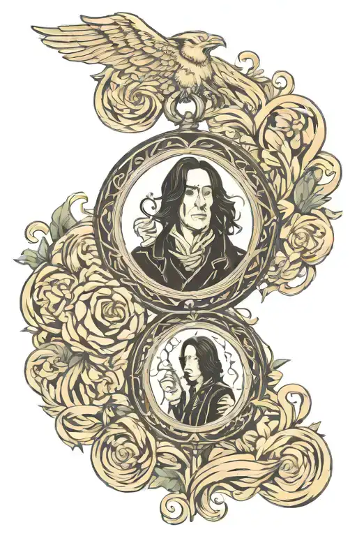 SEVERUS SNAPE CASTING SPELL, HOGWARTS UNDER ATTACK BY DEATH EATERS, HORCRUX LOCKET tattoo design idea