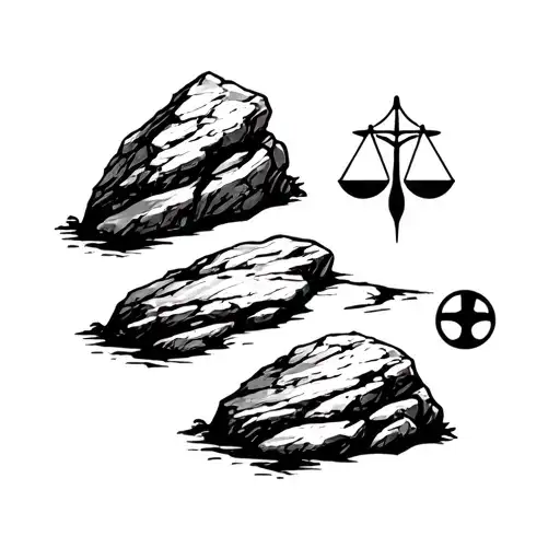 Three rocks of varying heights bearing the signs of Cancer, Libra, and Taurus tattoo design idea