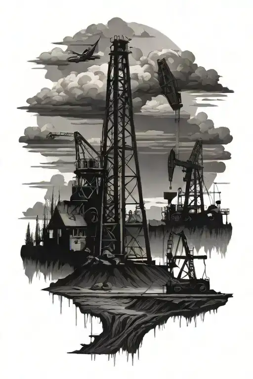 oilfield landscape tattoo design idea