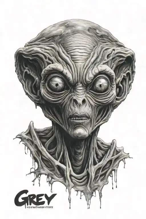 grey alien face tattoo design idea