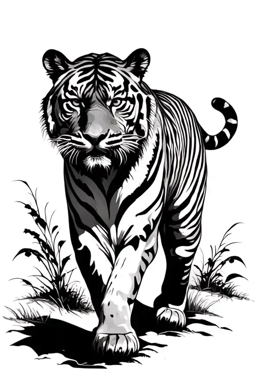 tiger walking tattoo design idea