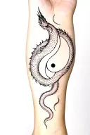 yin and yang snake chasin dragon arm sleeve tattoo design idea