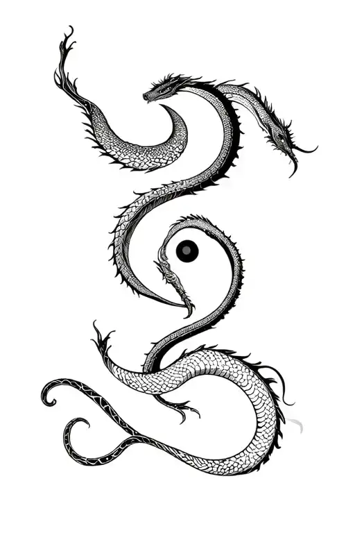 yin and yang snake chasin dragon arm sleeve tattoo design idea