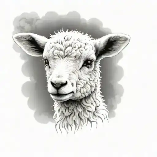 cute symmetrical lamb face made with fine line clouds tattoo design idea