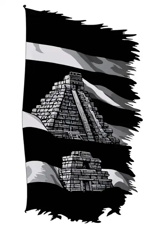 Mayan temple The temple belize flag intertwined tattoo design idea