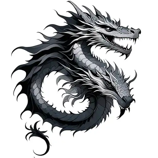 dragon fine line men tattoo design idea